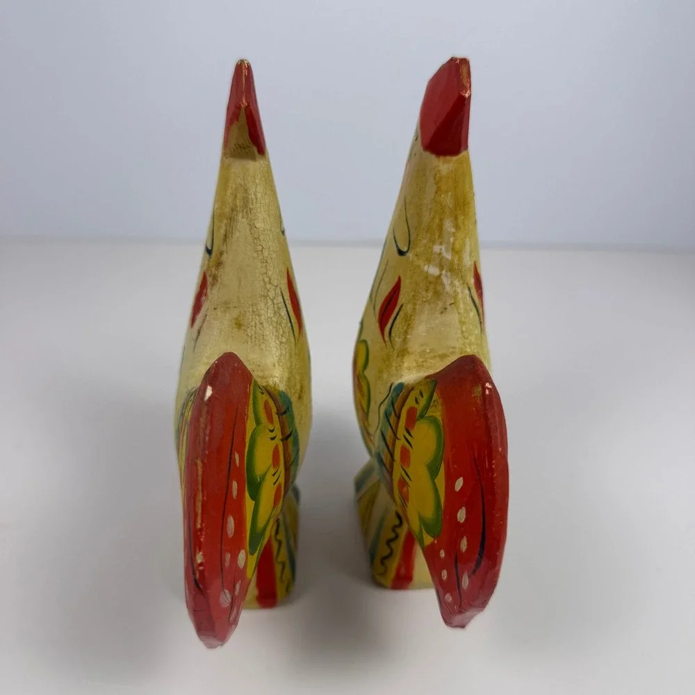 Swedish Dala Vintage Folk Art Cottagecore Home Decor Rooster Figurine Pair Wood